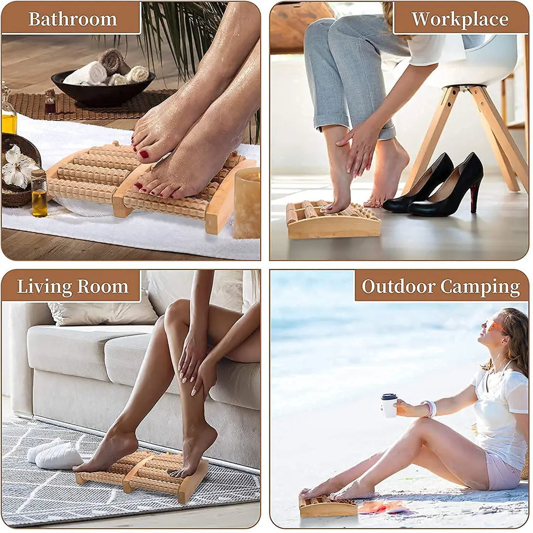Premium Natural Wooden Foot Massage Roller – Manual Reflexology Foot Massager