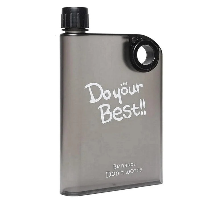 Black Ultra Slim Notebook Style Water Bottle 380ml | Portable Memo Bottle for Travel, School & Office