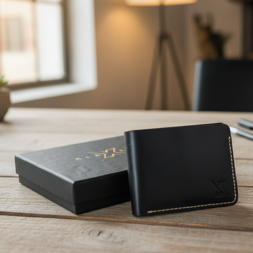 Men’s Rugged Leather Wallet – Black Cow Leather