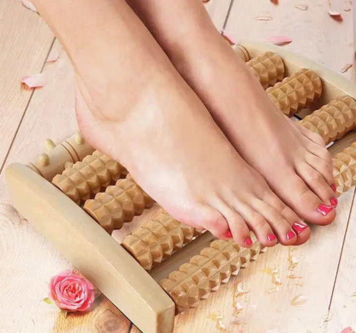 Premium Natural Wooden Foot Massage Roller – Manual Reflexology Foot Massager