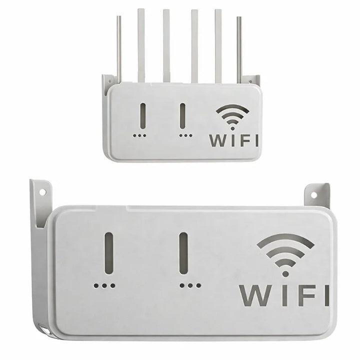 Light Gray WiFi Router Storage Box & Wall Mount Shelf  Universal Cable Organizer | Space-Saving Holder for Modem, Set-Top Box & Smart Devices | Home & Office Use