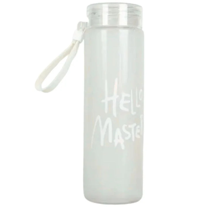 White Frosted Glass Water Bottle  |  Leak-Proof Insulated Bottle with Hello Master Decal Logo | 400ml