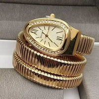 Women's Triple-Wrap Snake Watch – Golden Luxury Fashion Watch with Diamond-Set Bezel, Elegant Statement Wristwatch with Box