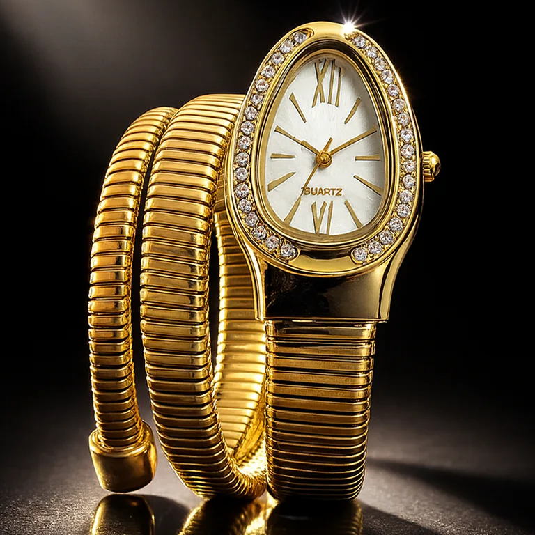 Triple-Wrap Snake Watch – Diamond-Set Bezel