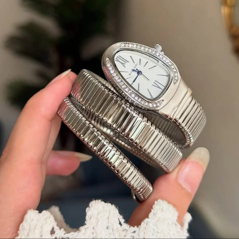 Triple-Wrap Snake Watch – Diamond-Set Bezel