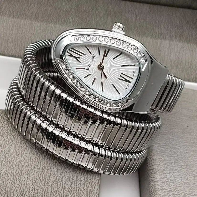 Triple-Wrap Snake Watch – Diamond-Set Bezel