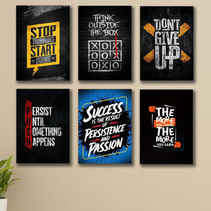 Set Of 6 Motivational Wooden Canvas Frames For Wall Decore / Sticky Phototiles Frames