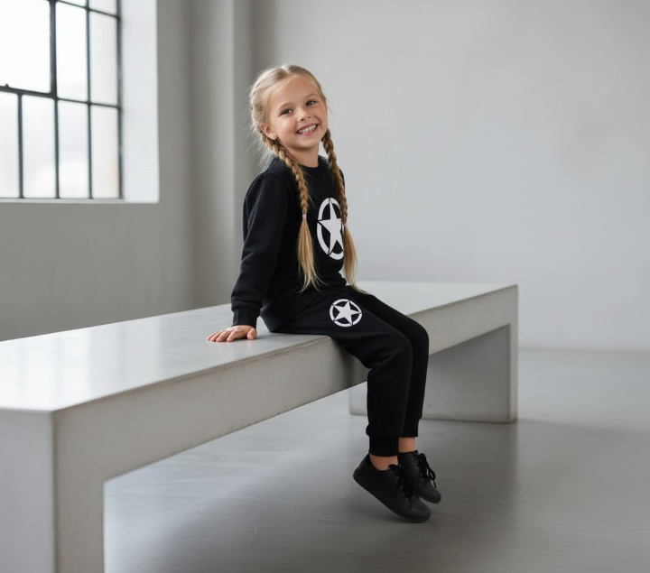 Kids Star Printed Black & Black Tracksuit Set | Winter Fleece Sweatshirt & Trouser Outfit for Boys & Girls – Warm & Trendy FOR BABY AND KIDS  2xl