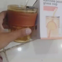 Premium Amber Glass Coffee Tumbler with Leather Sleeve and Glass Straw – Reusable 400ml Travel Coffee Mug for Home, Office and On-the-Go Use